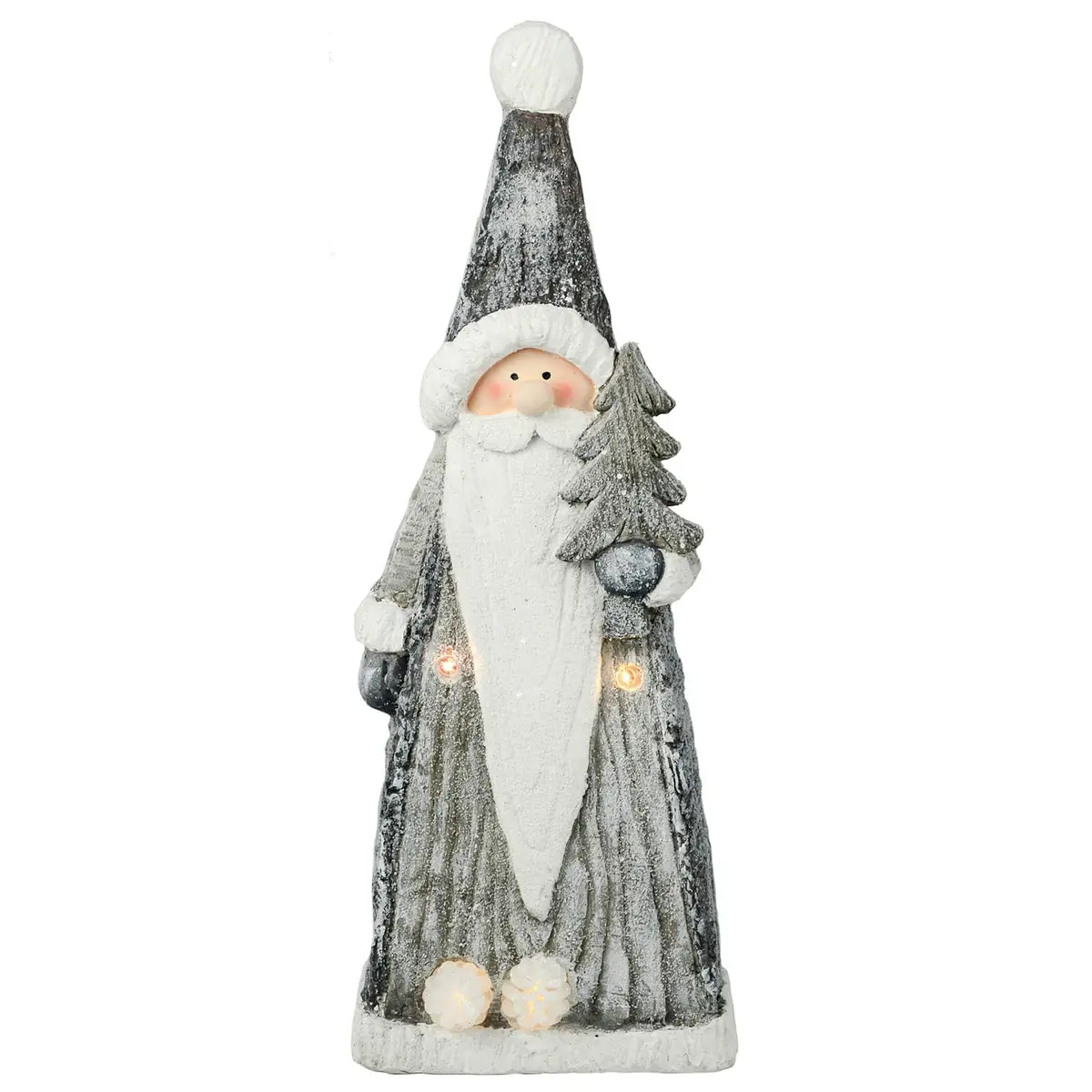 Led Santa Pine Cones Christmas Ornament Ceramic Grey White 48Cm 1