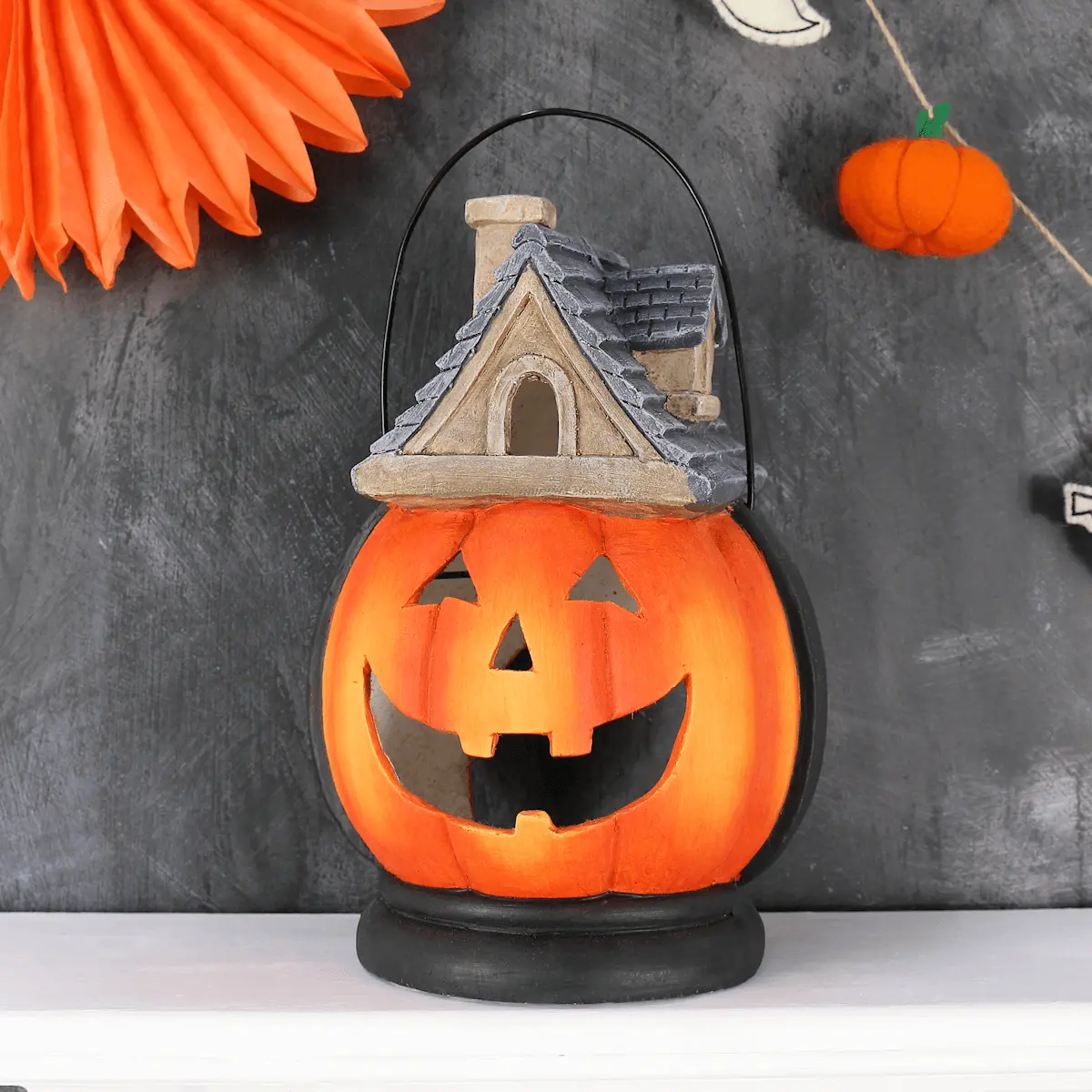 Pumpkin House Lantern Candle Holder Halloween Decoration 38Cm 1