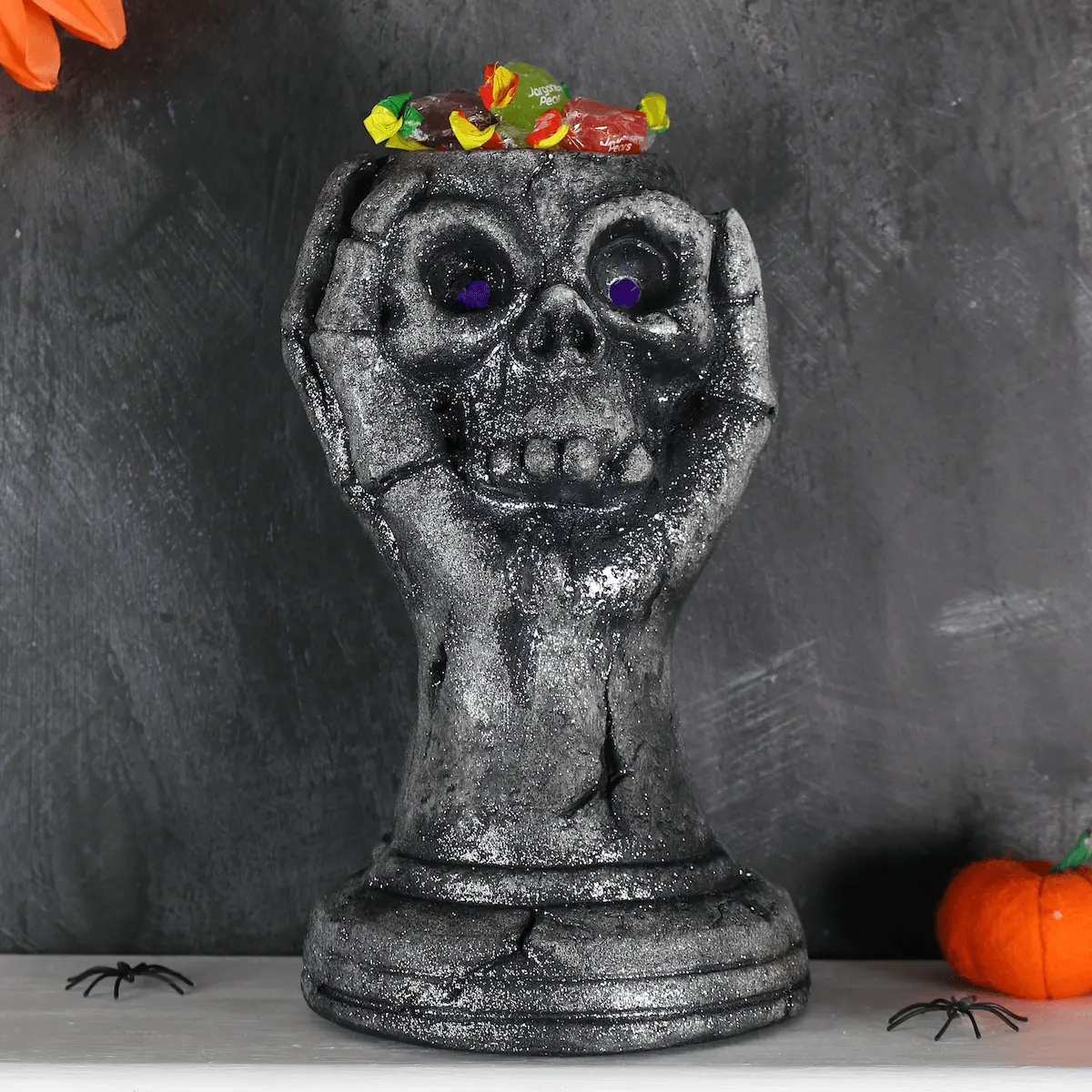 Light Up Skull Hand Candy Holder Halloween Decoration Grey 29Cm 1