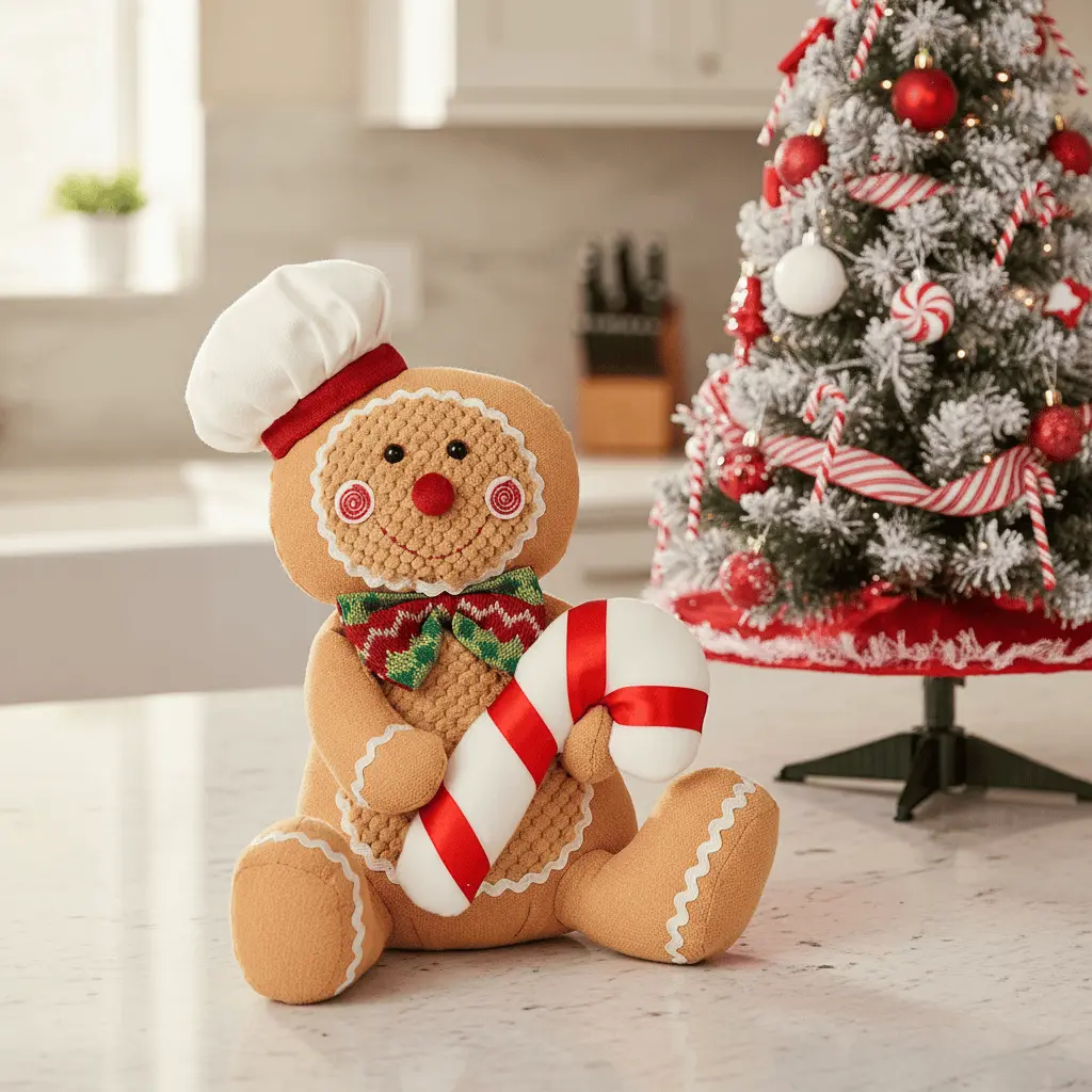 Fabric Gingerbread Figure Sitting Christmas Decoration 33Cm 1