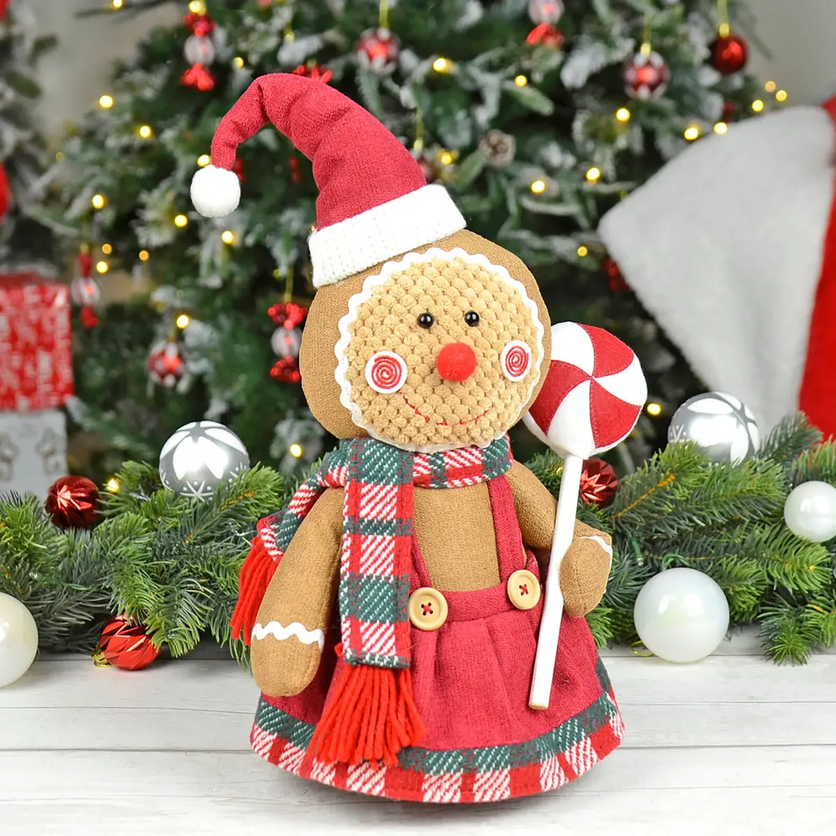 Fabric Gingerbread Figure With Sweet Christmas Decoration 34Cm 1