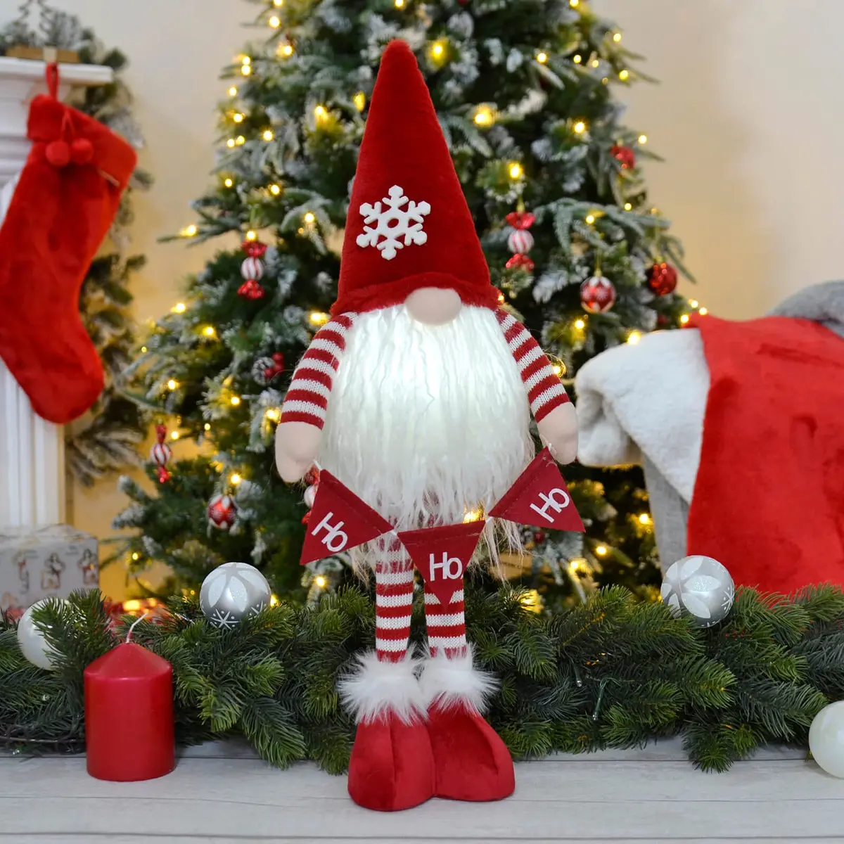 Light Up Christmas Gonk Ho Ho Ho Bunting Red White 54Cm 1