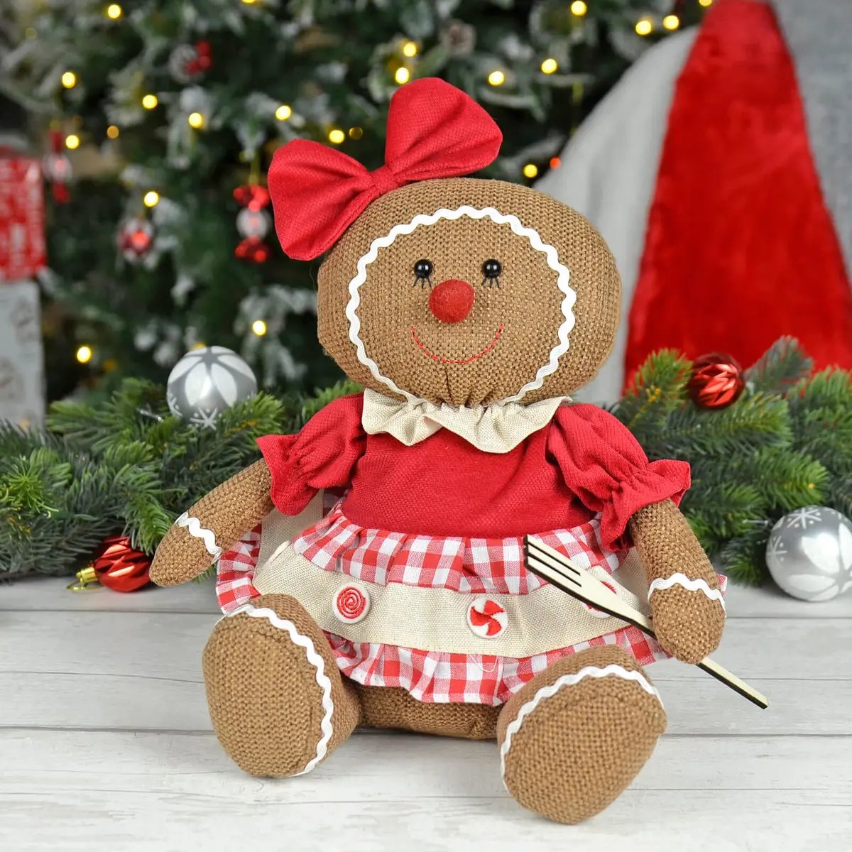Christmas Gingerbread Figure Fabric Decoration Sitting 33Cm 1