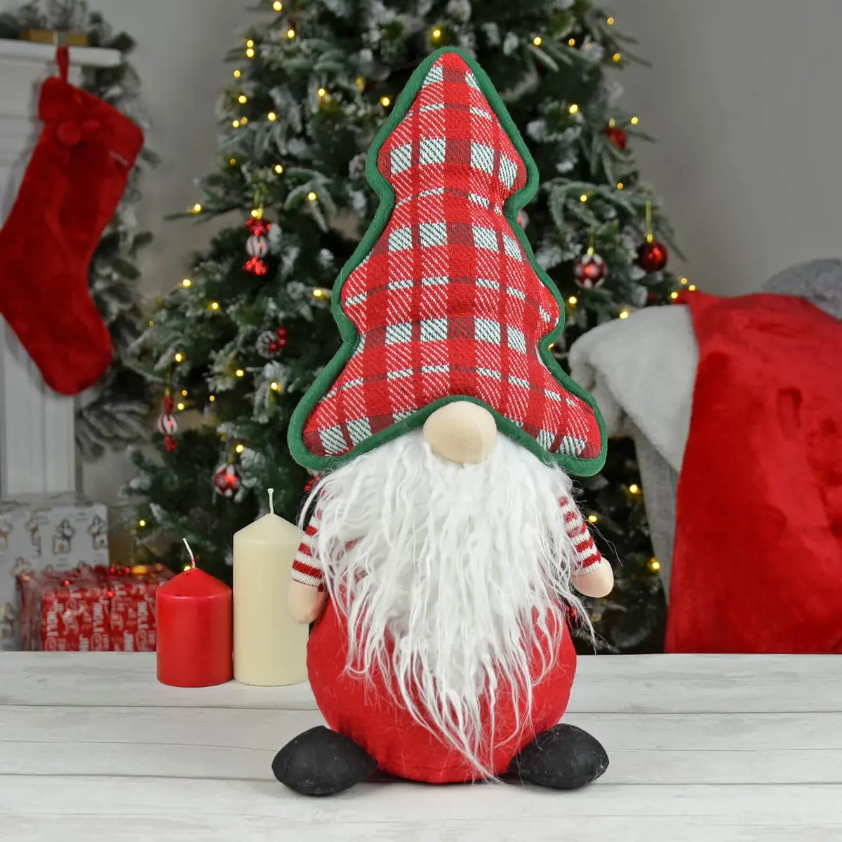 Gonk With Christmas Tree Shape Hat Red White Decoration 53Cm 1