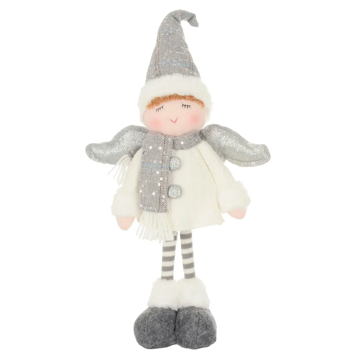 Christmas Fairy Standing Figure Grey White Silver Wings 41Cm 1