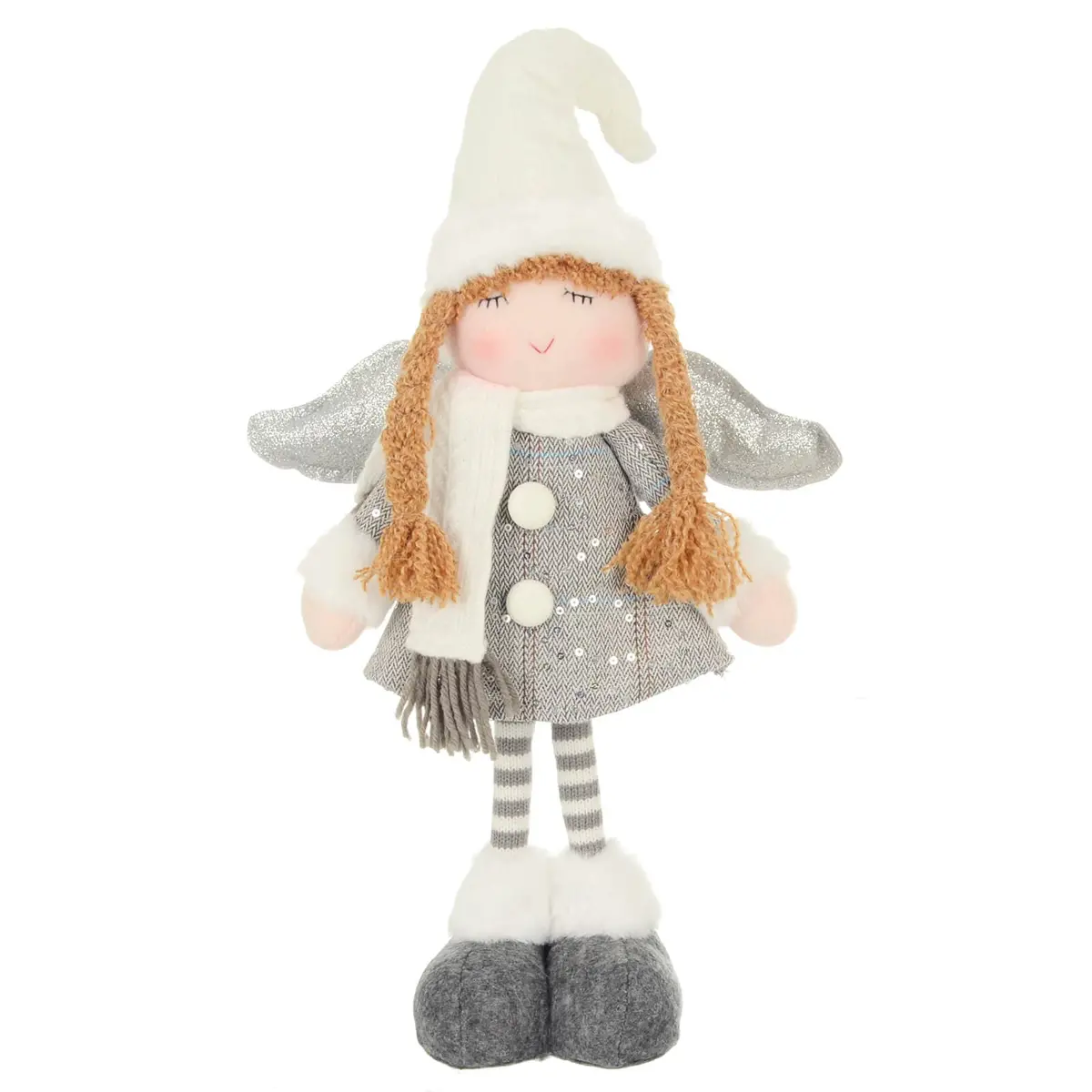 Christmas Fairy Standing Figure Grey White Silver Wings 41Cm 2