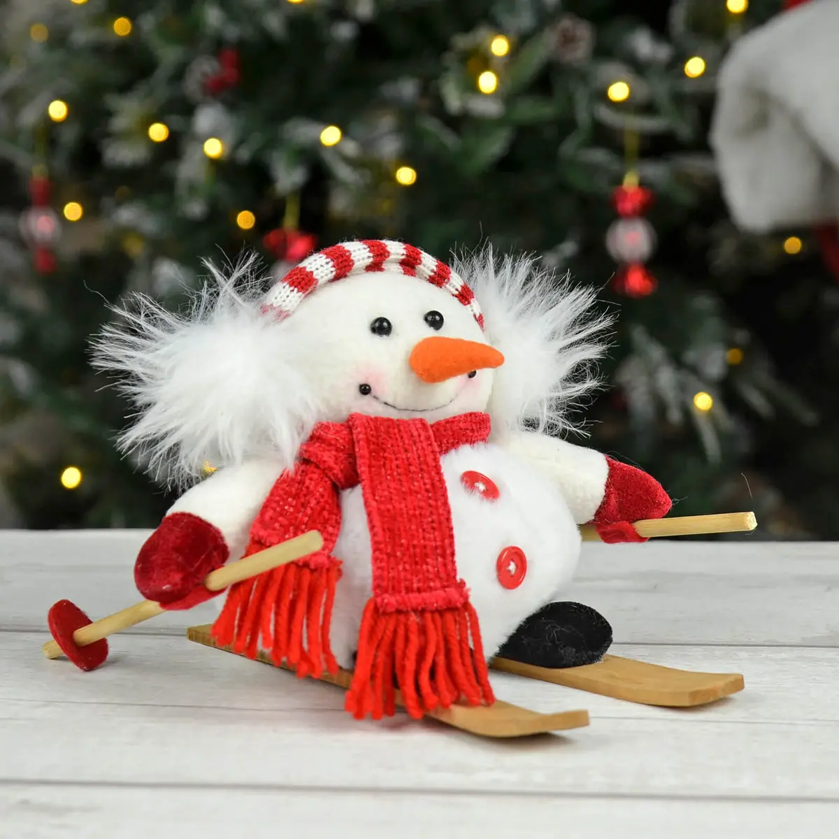 Snowman On Skis Novelty Christmas Decoration Red White 20Cm 1