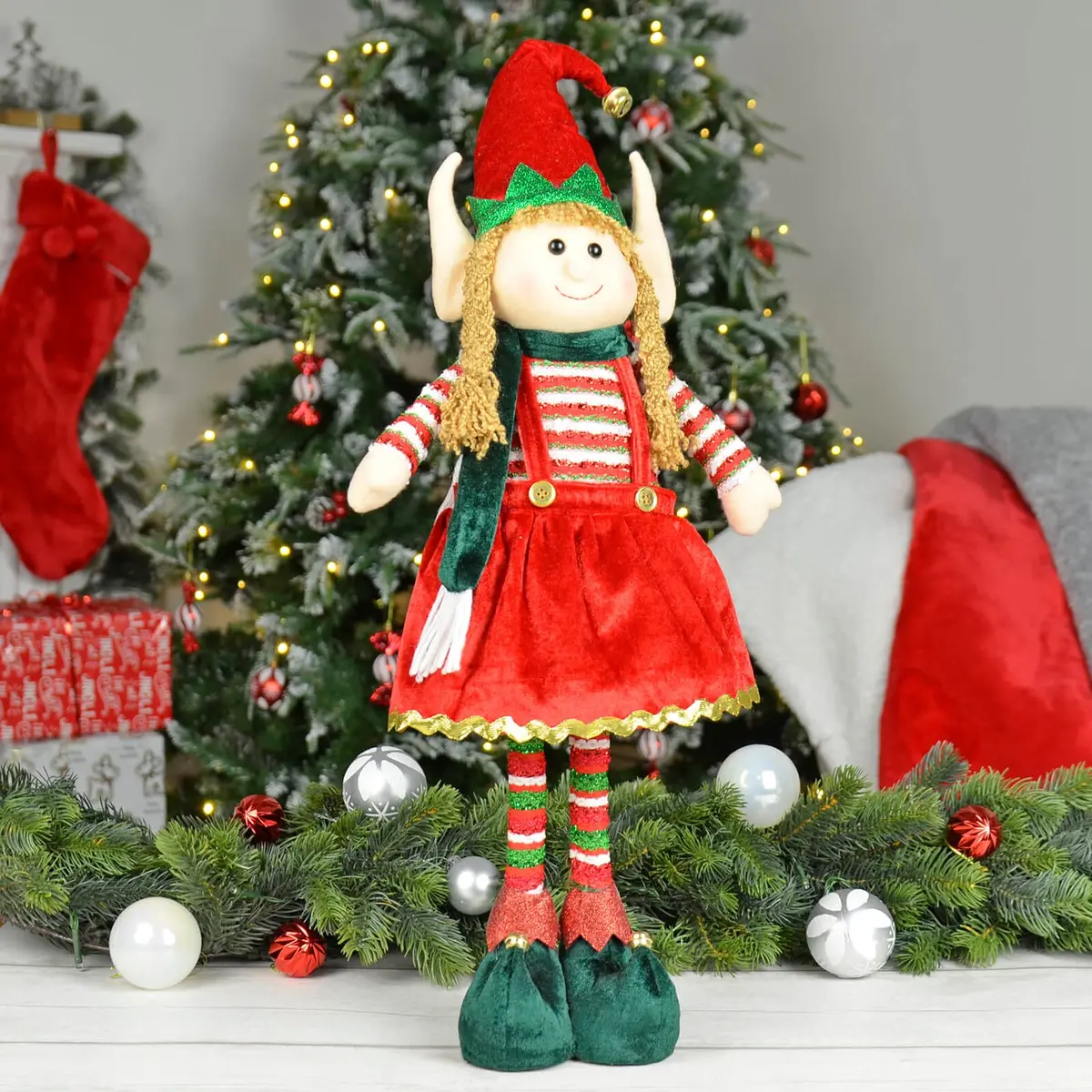 Large Christmas Elf Figure Standing Decoration Red Green 67Cm 1