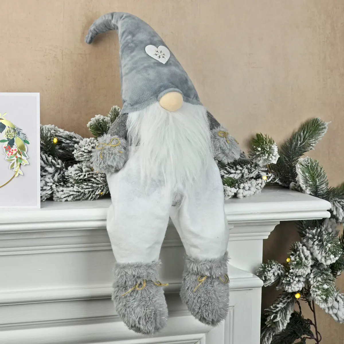 Novelty Sitting Gonk Christmas Shelf Decoration Grey White 55Cm 1