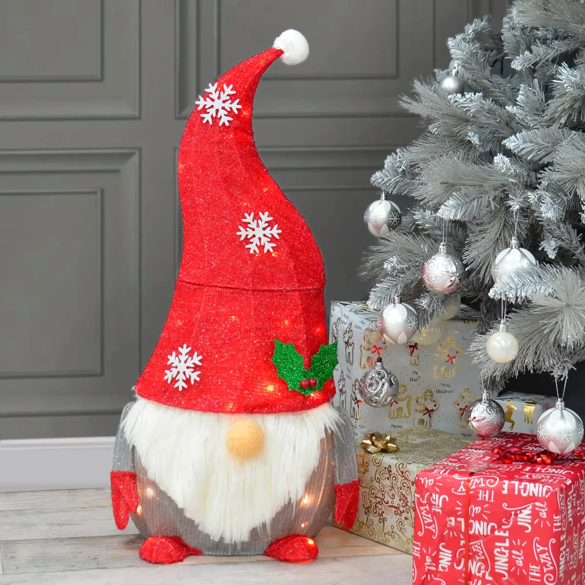 Light Up Gonk Christmas Decoration Festive Gnome White Led 74Cm 1
