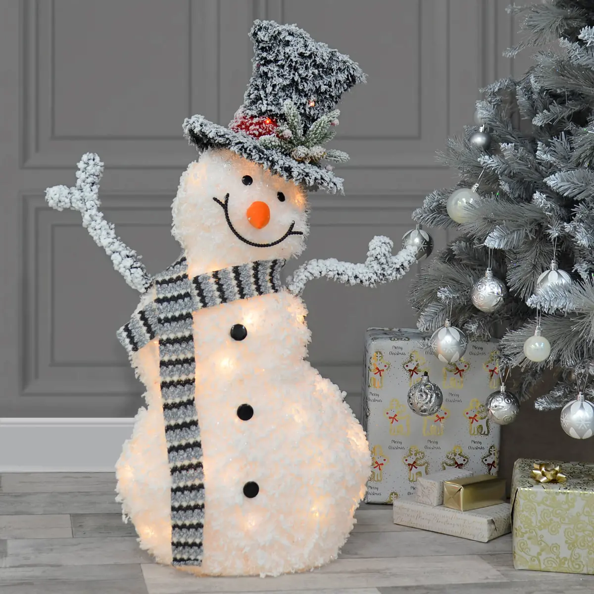 Light Up Snowman Christmas Decoration White Tinsel 82Cm 1