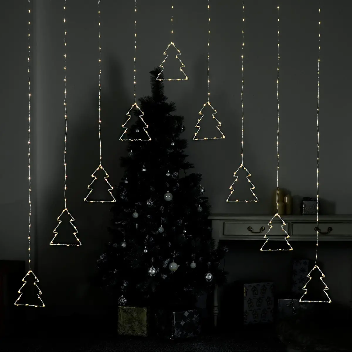 Led Curtain Lights 9 String Static Warm White Reindeer Tree 1.2M 1
