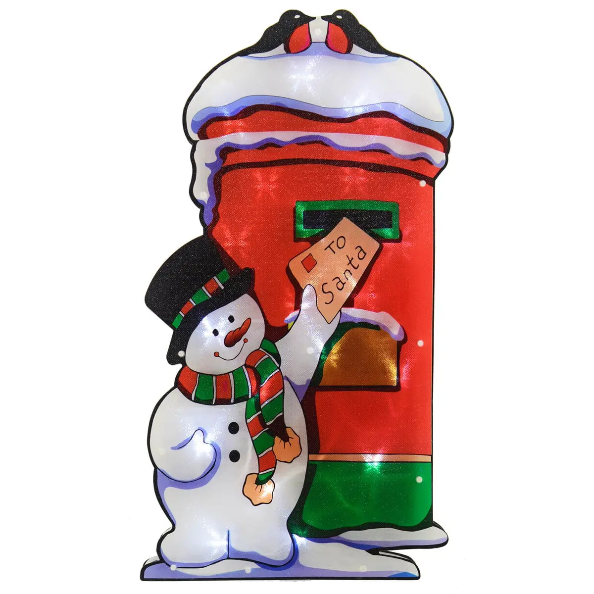 Snowman Postbox Led Window Silhouette Battery Operated 46Cm 1