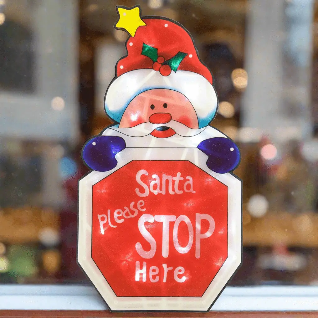 Santa Stop Here Led Window Silhouette Battery Operated 46Cm 1
