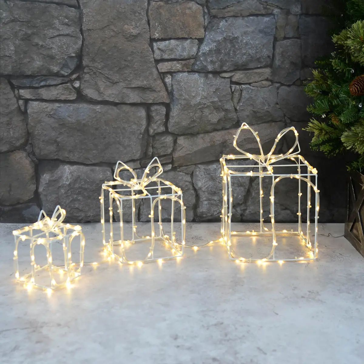 Set Of 3 Led Gift Boxes Christmas Rope Light Decoration 94Cm 1