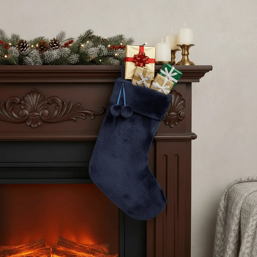 Large Christmas Stocking Plush Faux Fur Santa Gift Present 60Cm 1