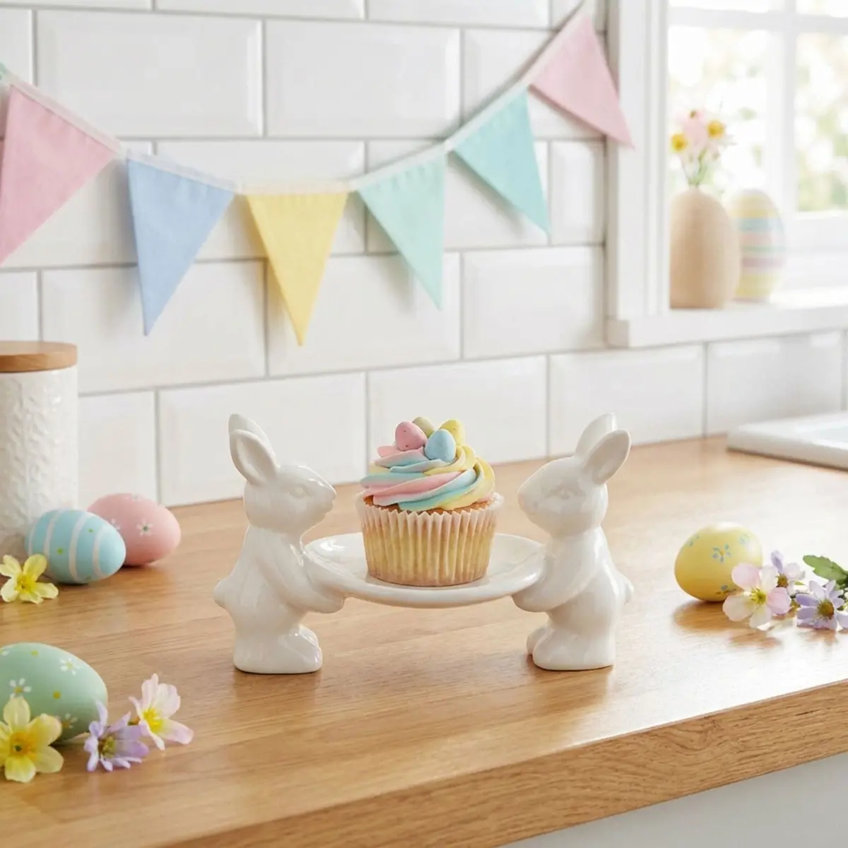 White Rabbits Easter Cake Display Plate Candy Table Decoration 1