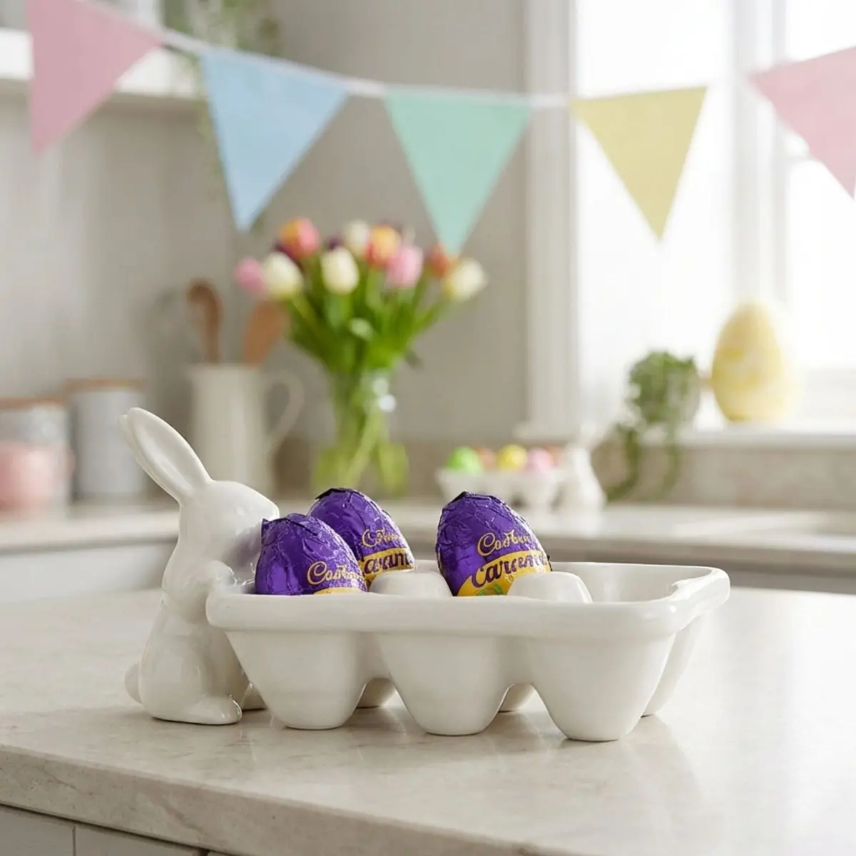 Easter Bunny Egg Carton Candy Holder White Rabbit Decoration 1