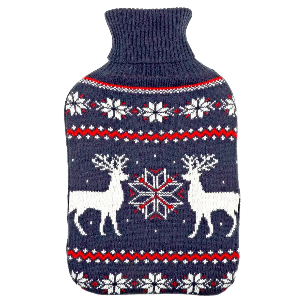 Christmas Hot Water Bottle Reindeer Snowflake Knit Cover 2 Litre 1