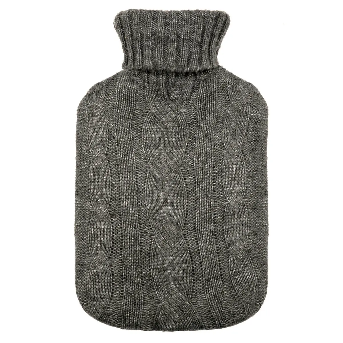 Hot Water Bottle Soft Chunky Cable Knit Cover Grey 2 Litre 1