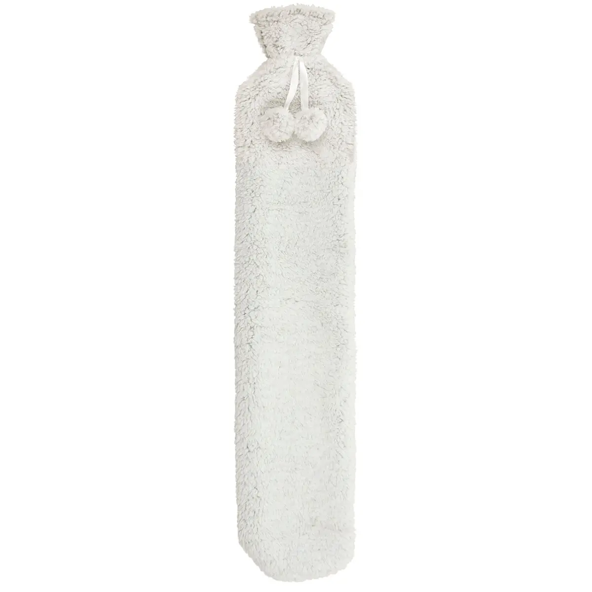 Long Hot Water Bottle Luxury Grey Sherpa Fleece Cover 2 Litre 1