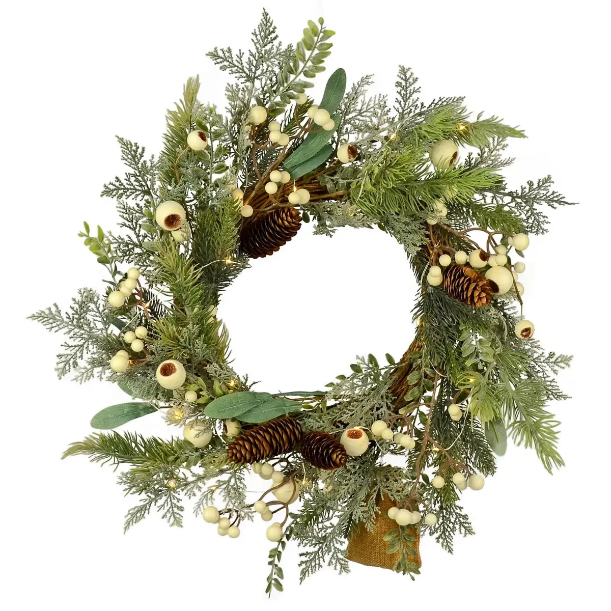 Snowberry Light Up Woodland Christmas Wreath Pine Cones 55Cm 1