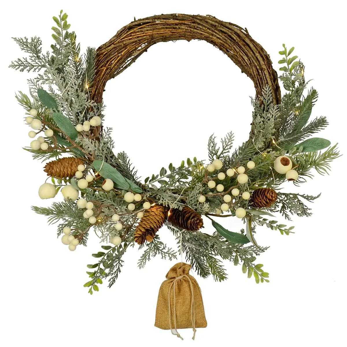 Snowberry Pine Cones Light Up Christmas Half Wreath 50Cm 1