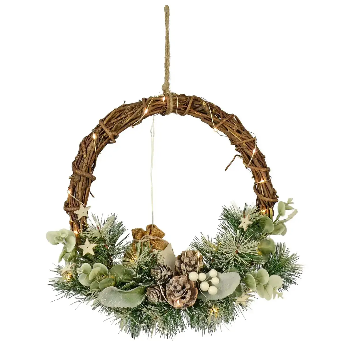 Woodland Twig Light Up Christmas Half Wreath Cones Foliage 33Cm 1