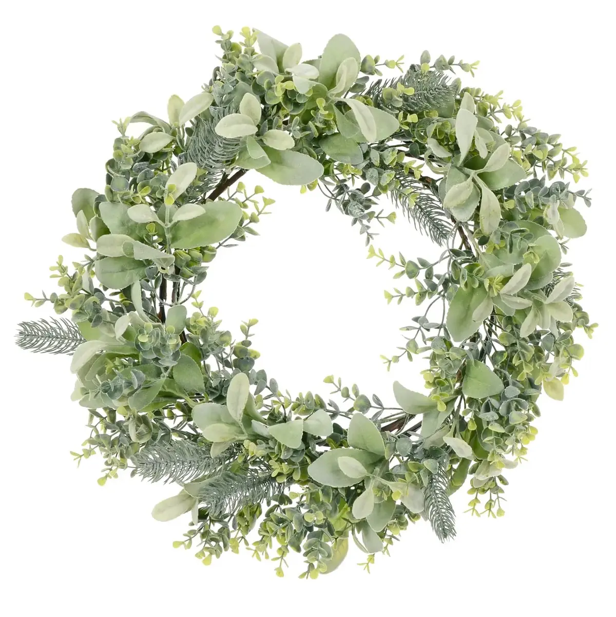 Christmas Wreath Pale Green Frosted Foliage Mixed Leaves 60Cm 1