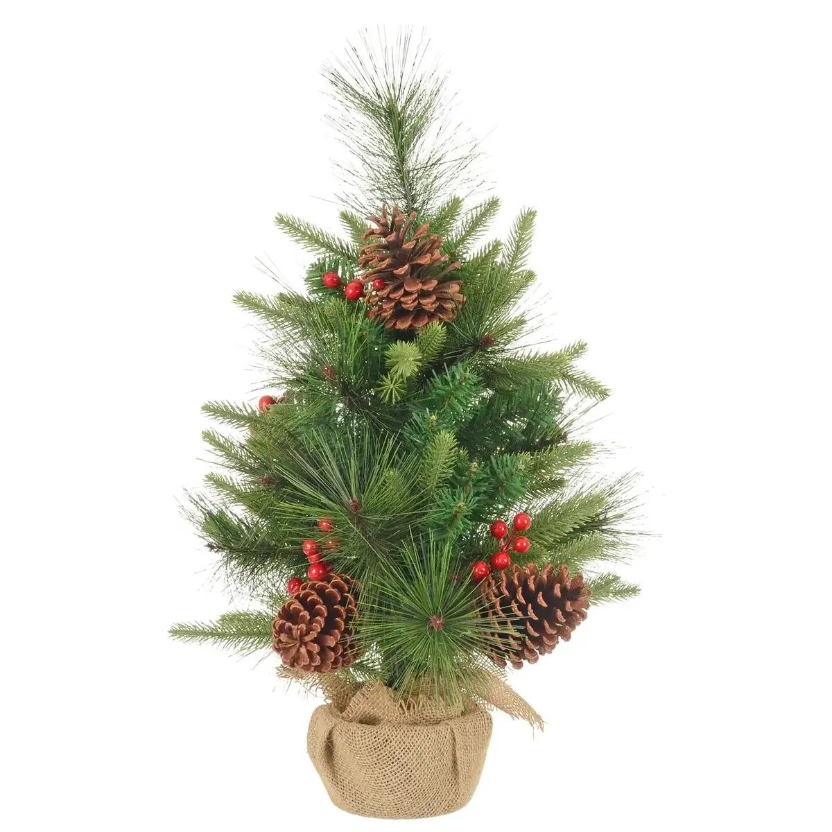 2Ft (60Cm) Christmas Tree Red Berries Cones Mixed Pine Jute Base 1