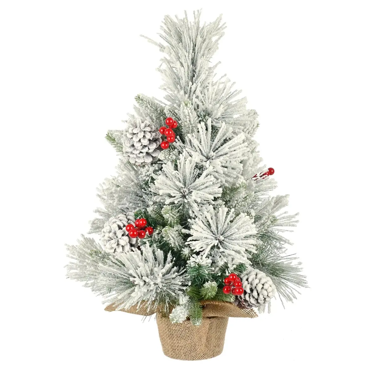 2Ft (60Cm) Christmas Tree Snow Flocked Cones Berries Jute Base 1