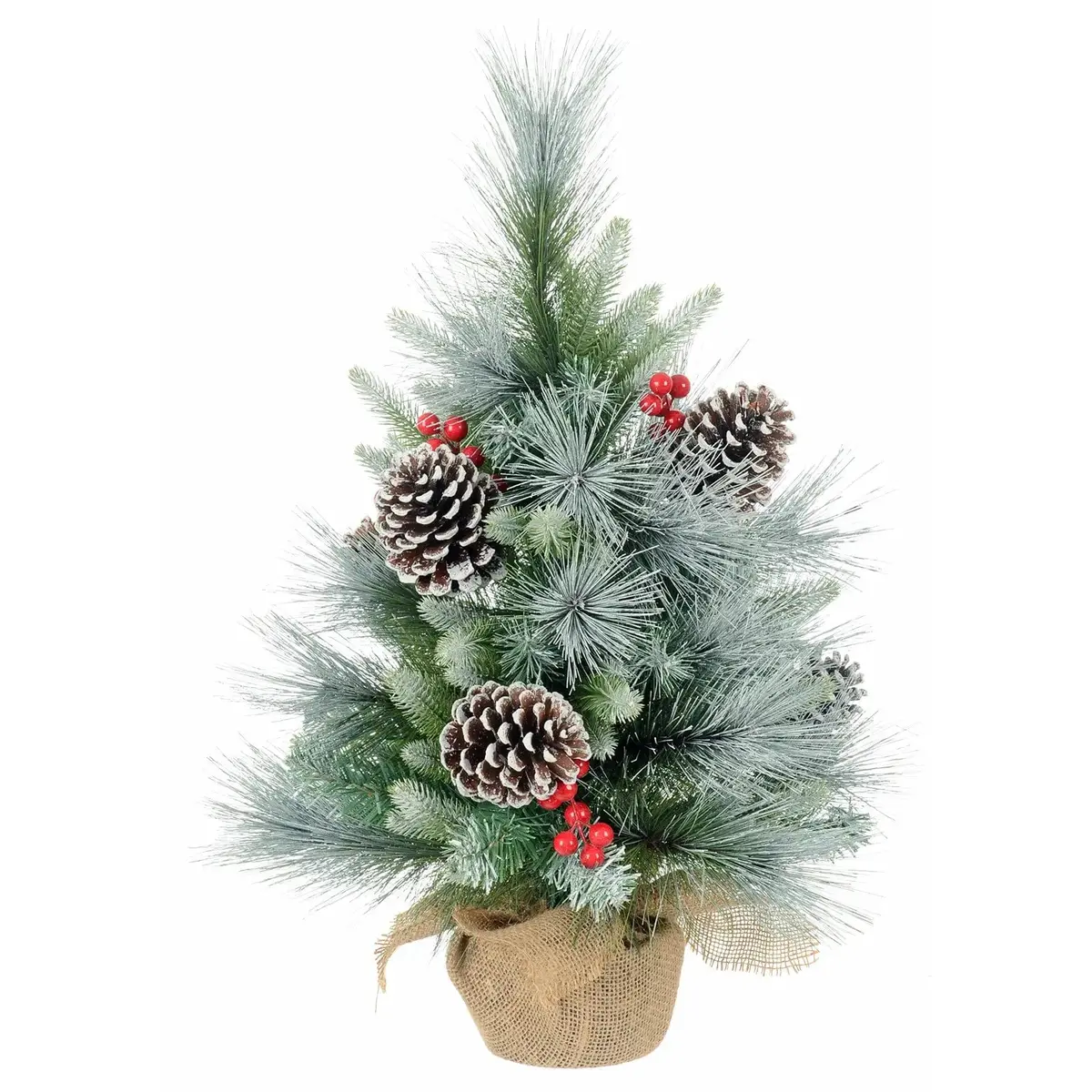 2Ft (60Cm) Christmas Tree Frosted Cones Red Berries Jute Base 1