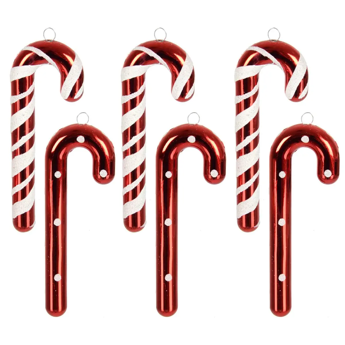 Pack Of 6 Candy Cane Christmas Tree Decorations Red White 12Cm 1