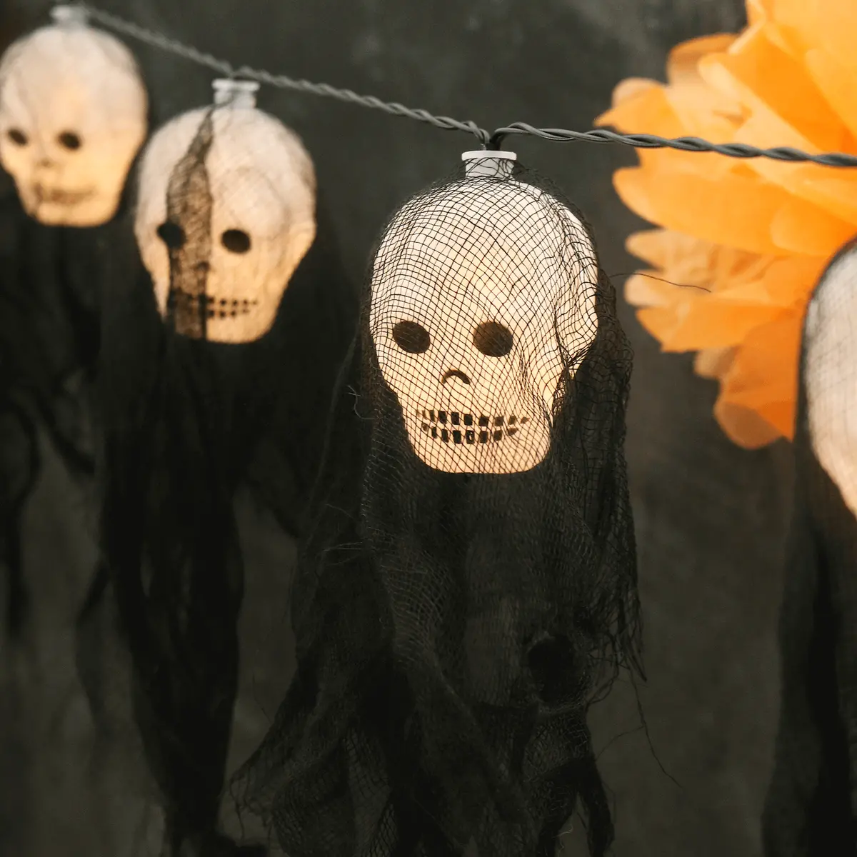 10 Skull In Shroud String Lights Halloween Party Decorations 1