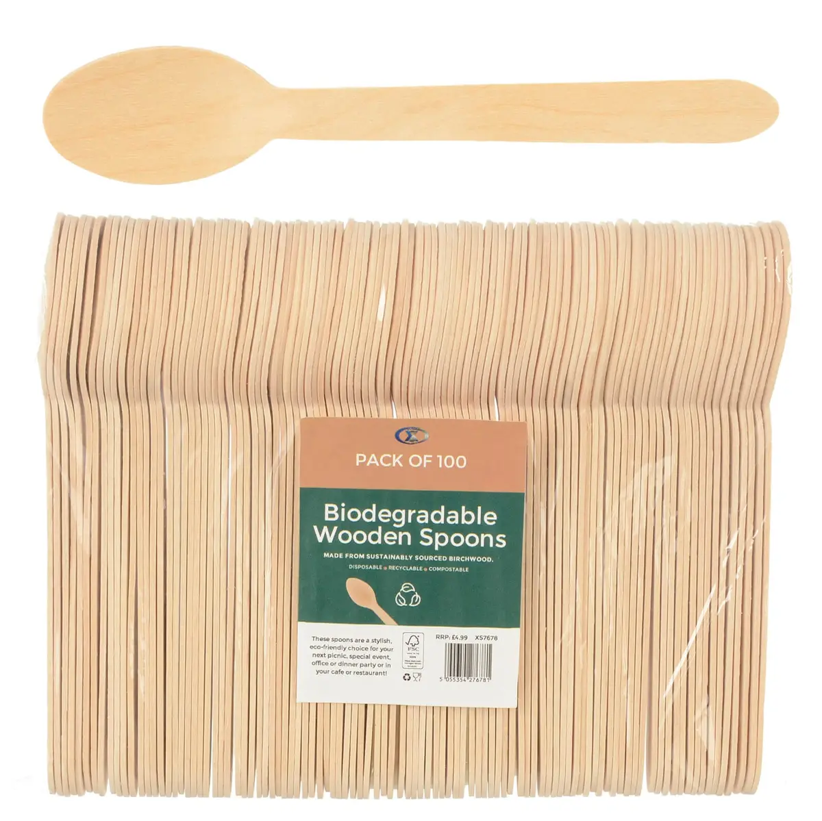 Pack Of 100 Wooden Cutlery Party Bbq Picnic Biodegradable 3