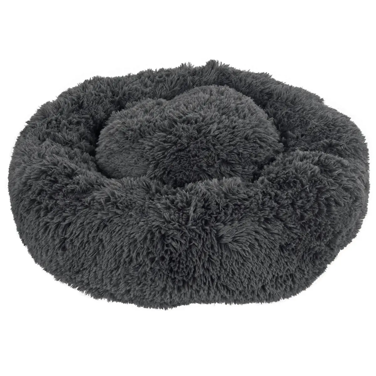 Ultra Soft Donut Pet Bed Calming Plush Dog Cat Nest Pillow Grey 1