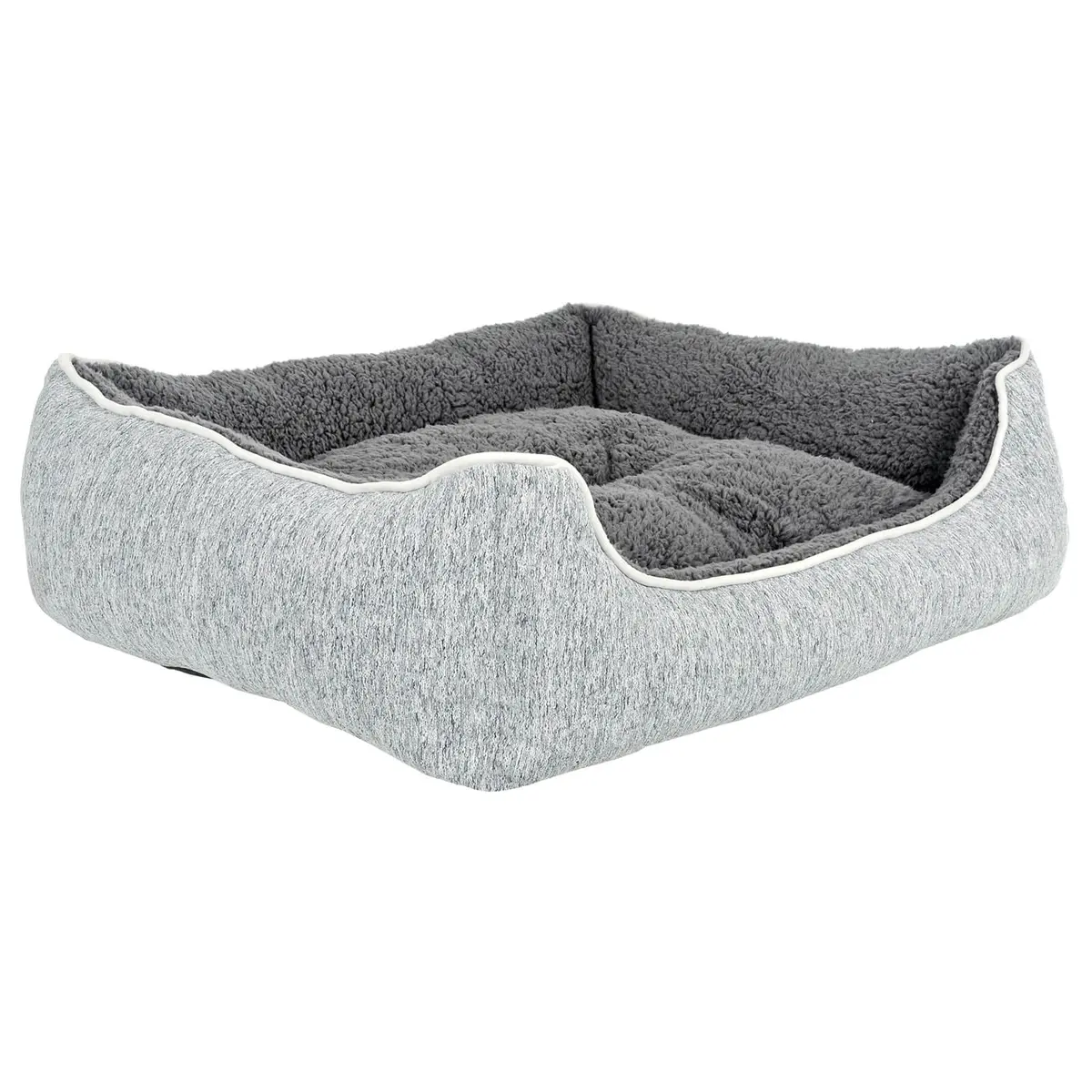 Luxury Sherpa Lined Pet Bed Cat Dog Sofa Linen Fabric Grey 3