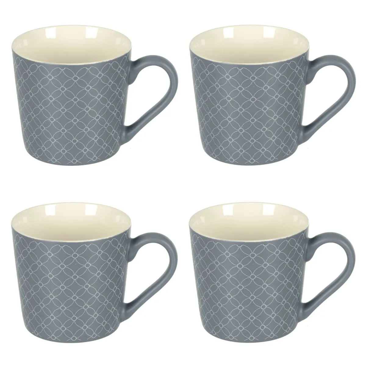Set Of 4 Grey Pattern Stoneware Coffee Mugs Tea Cups 1
