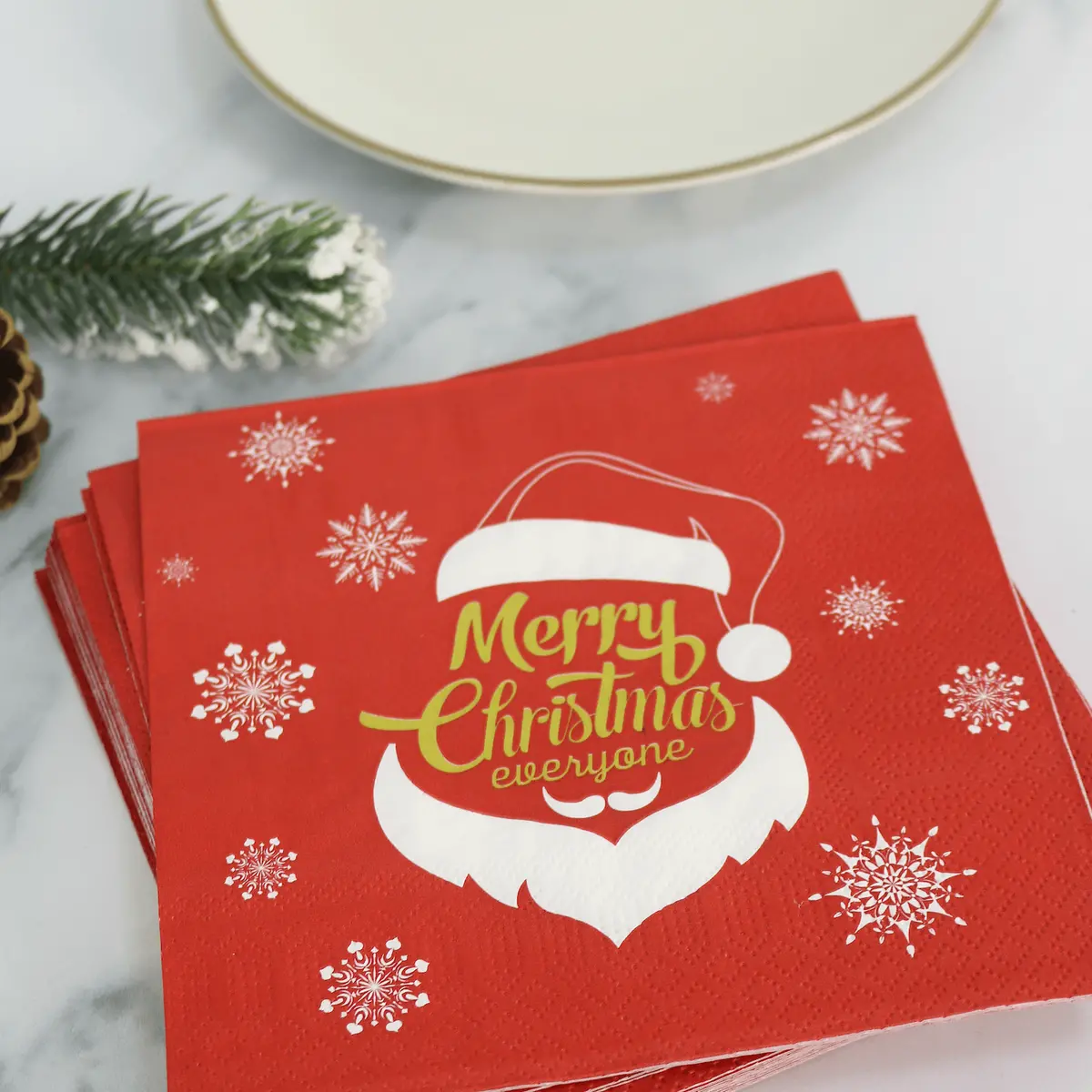 Pack Of 20 Red Merry Christmas Paper Table Napkins Snowflake 1