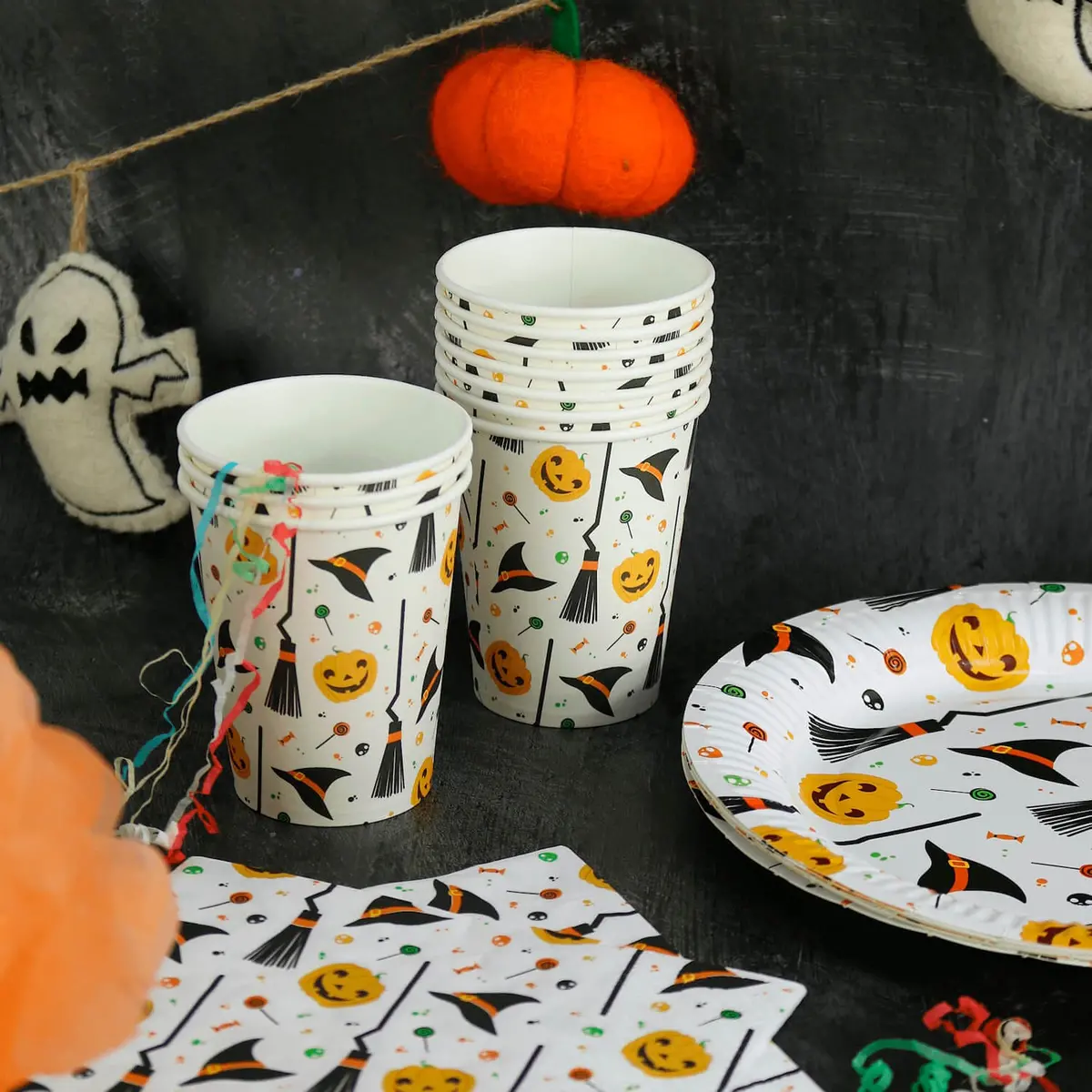 Bulk Packs Of Halloween Table Decor Witch Hat Cups Plates Napkins 1