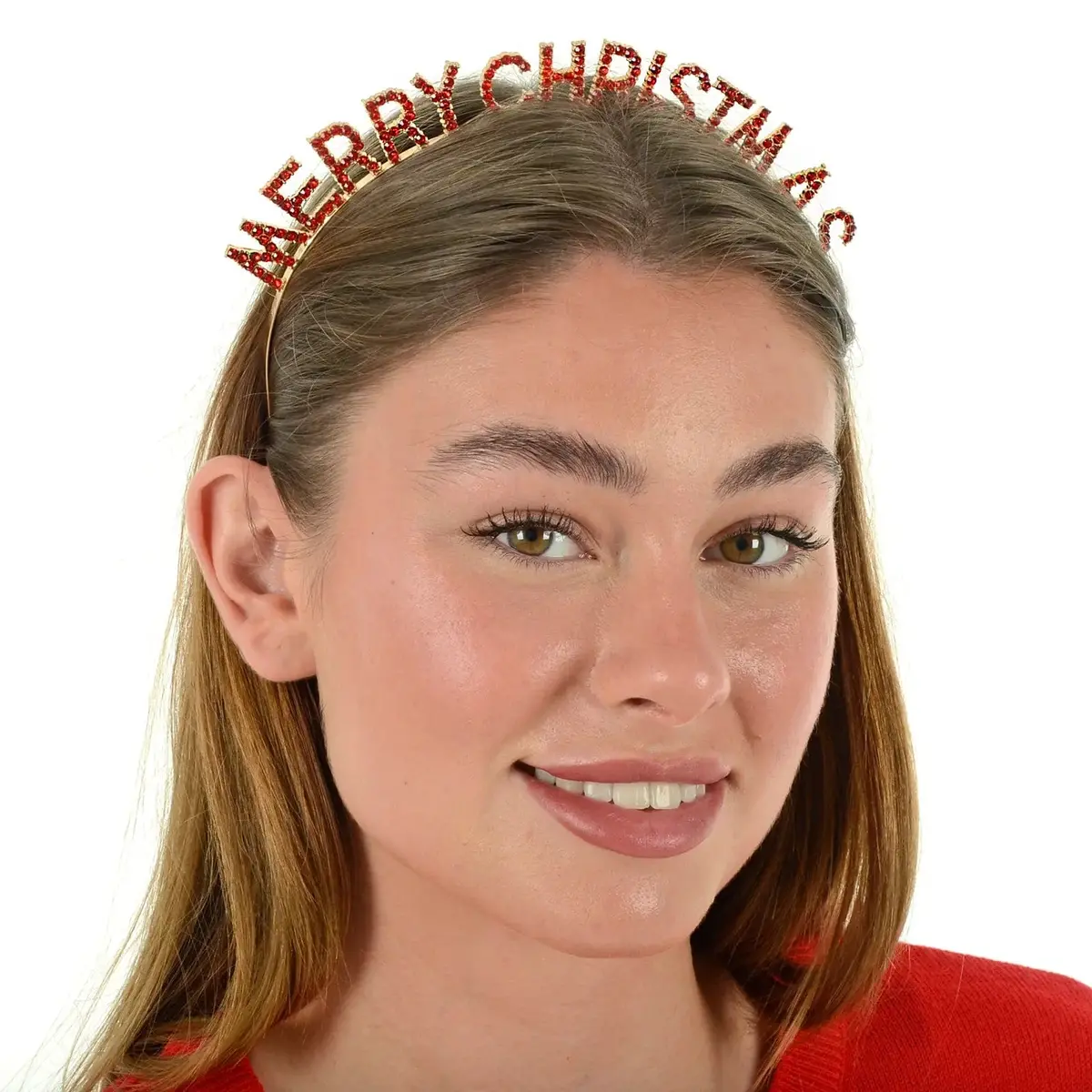 Merry Christmas Headband Red Diamante Gold Party Accessory 1