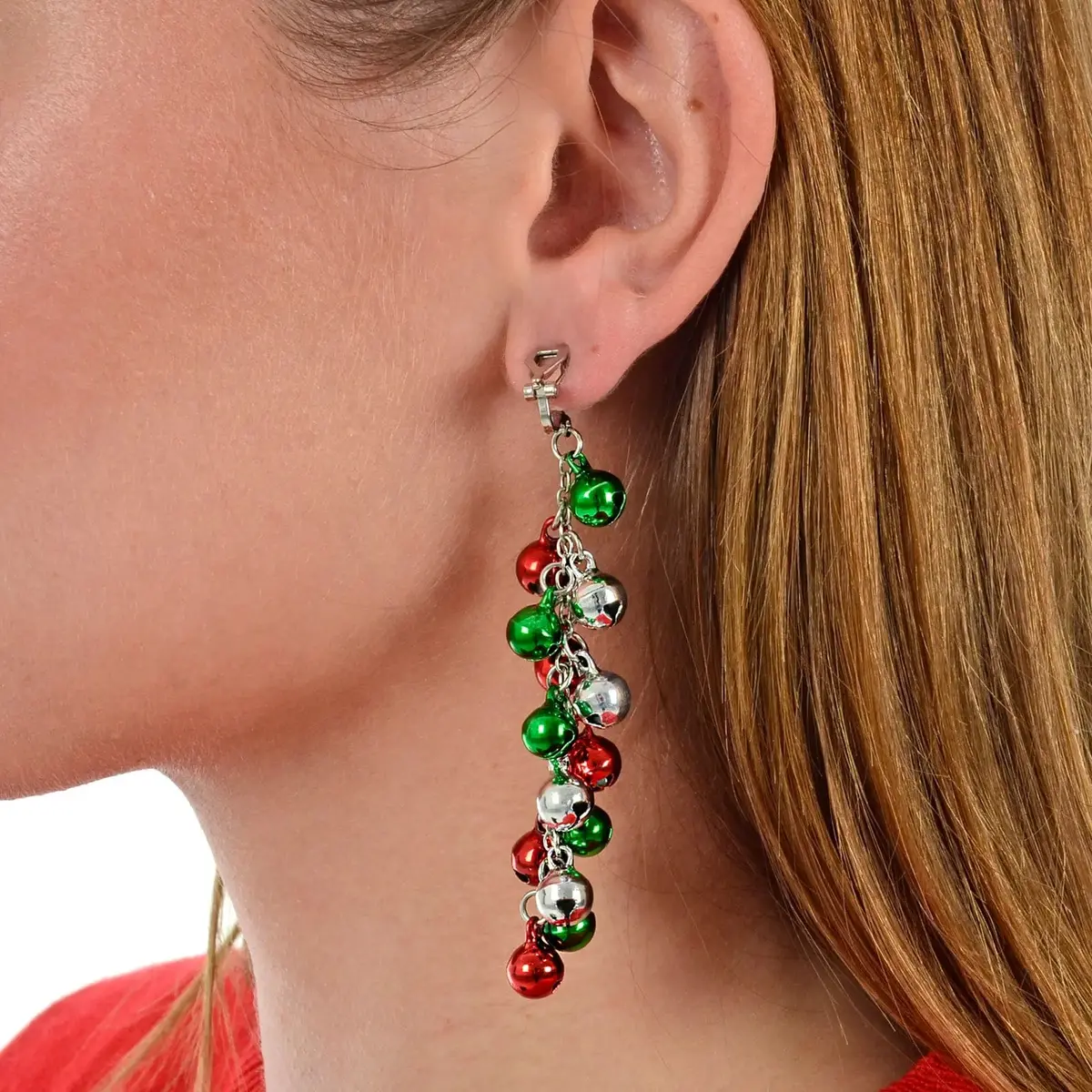 Jingle Bell Baubles Clip On Earrings Christmas Costume Jewellery 1