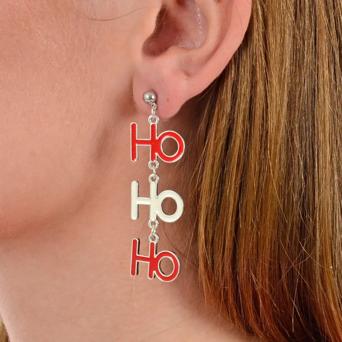 Ho Ho Ho Drop Earrings Red White Christmas Costume Jewellery 1