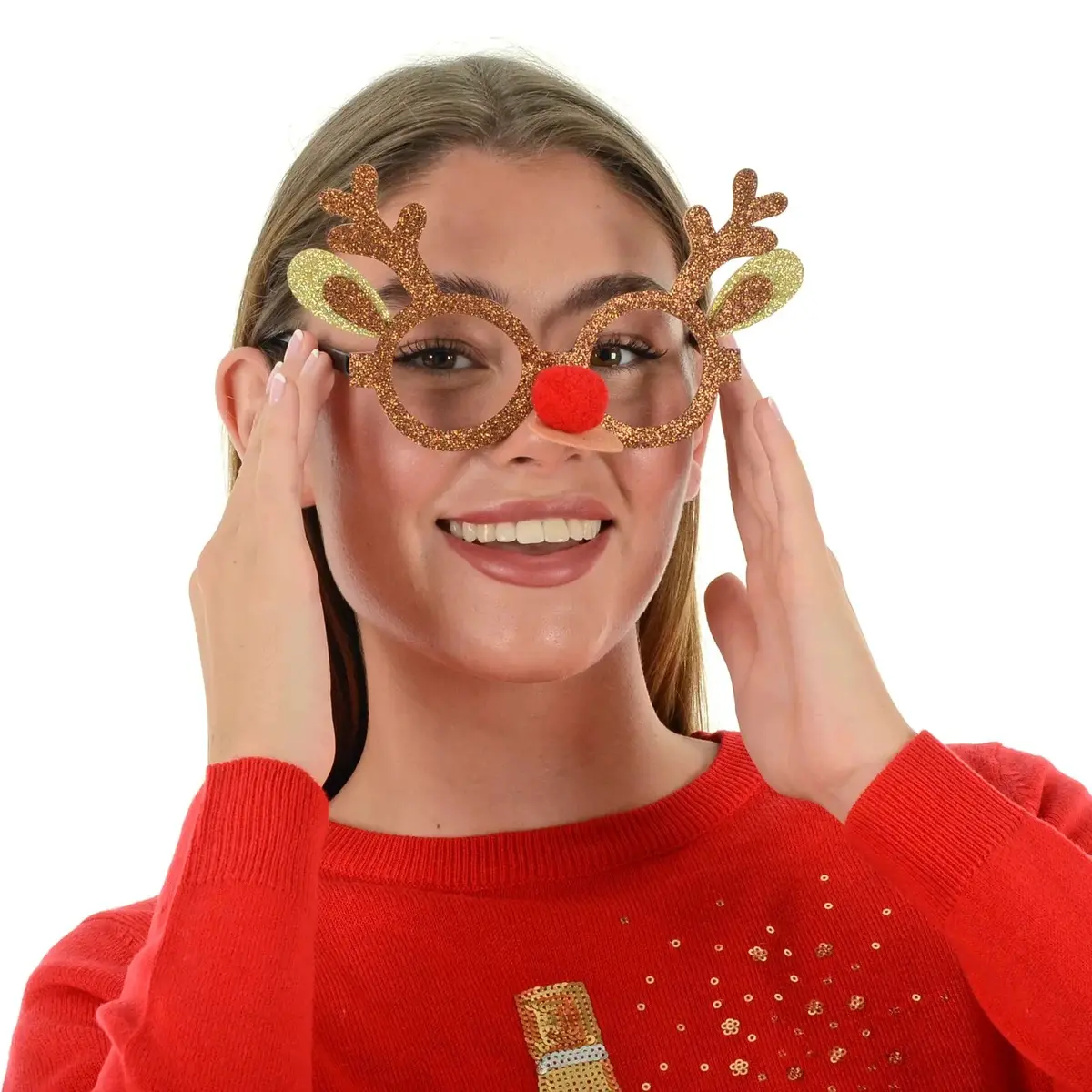 Novelty Reindeer Christmas Glasses Red Pom Pom Party Specs Fun 1