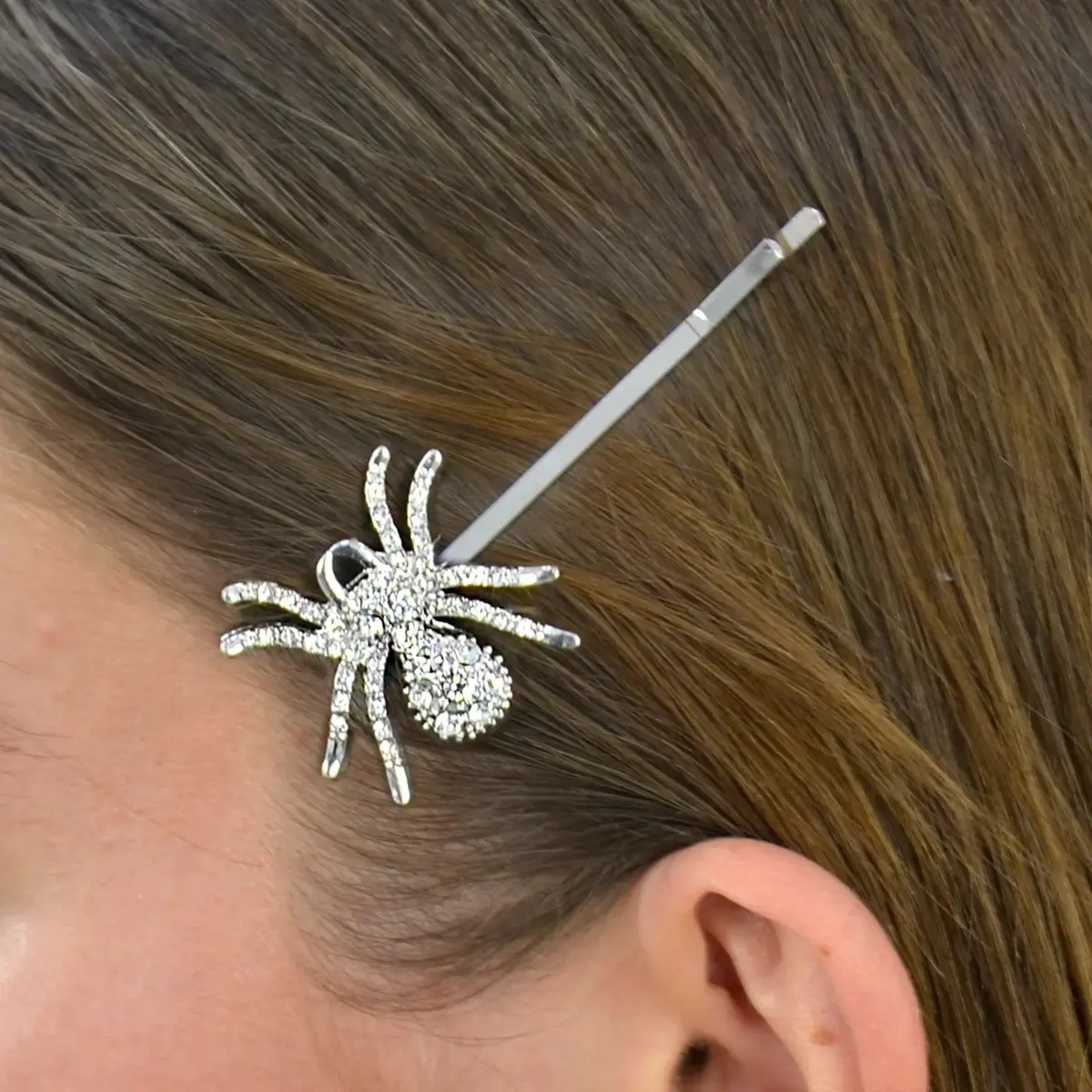 Spiders Halloween Hair Slides Set Of 2 Diamante Silver Clips 1