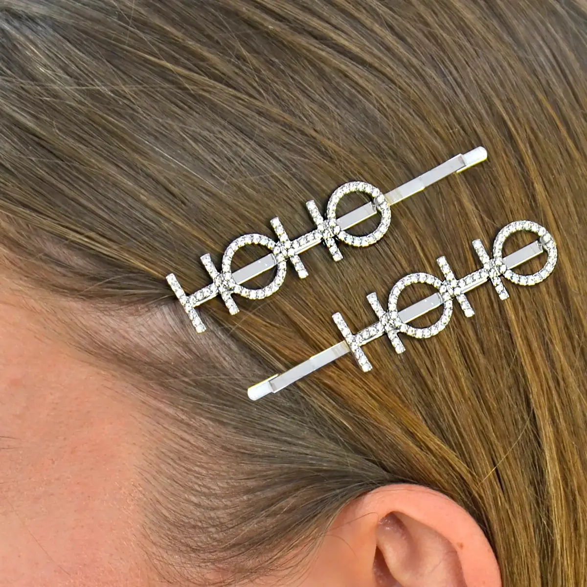 Christmas Hair Slides Set Silver Diamante Letters Slogan Clips 1