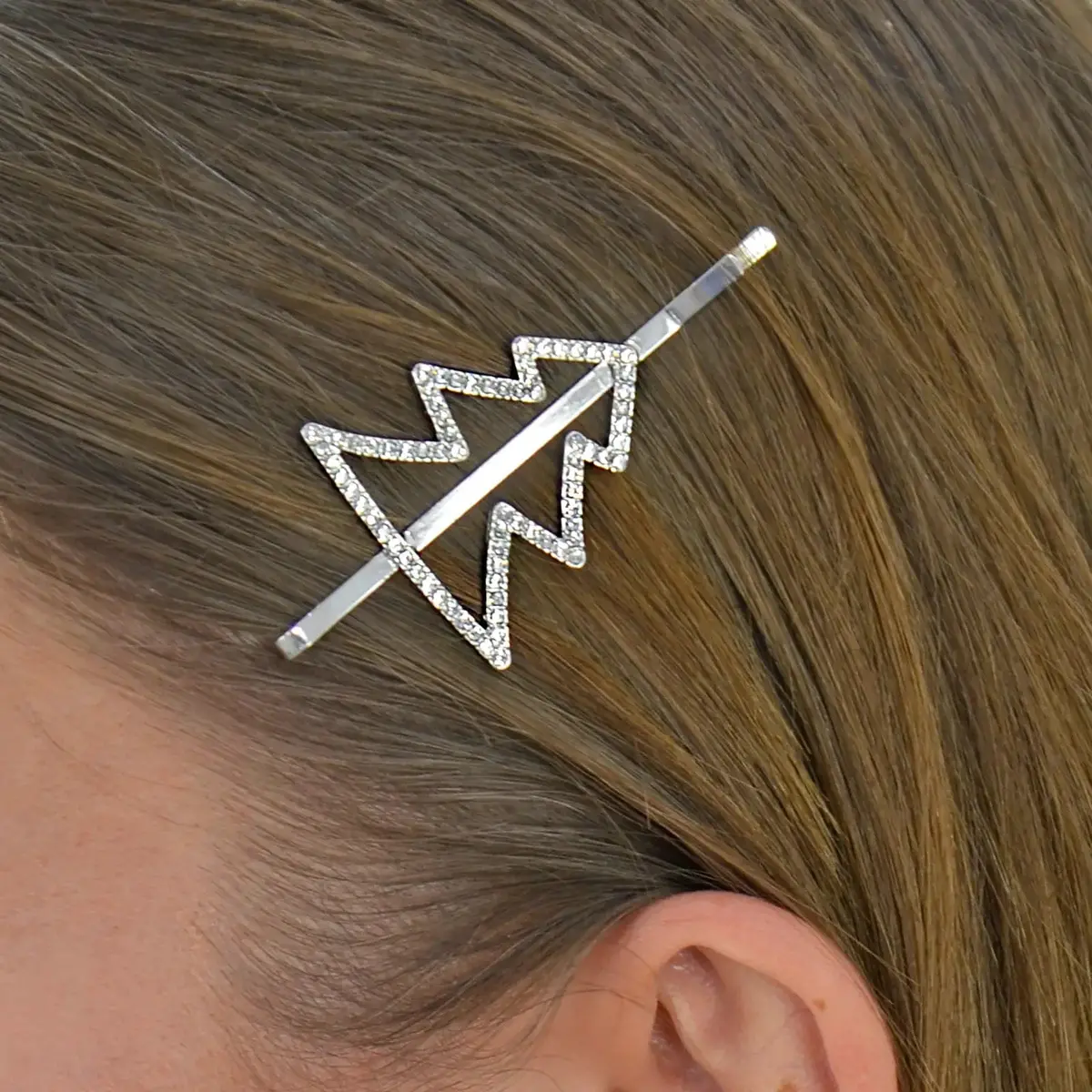 Christmas Tree Hair Slides Set Of 2 Diamante Silver Clips 1