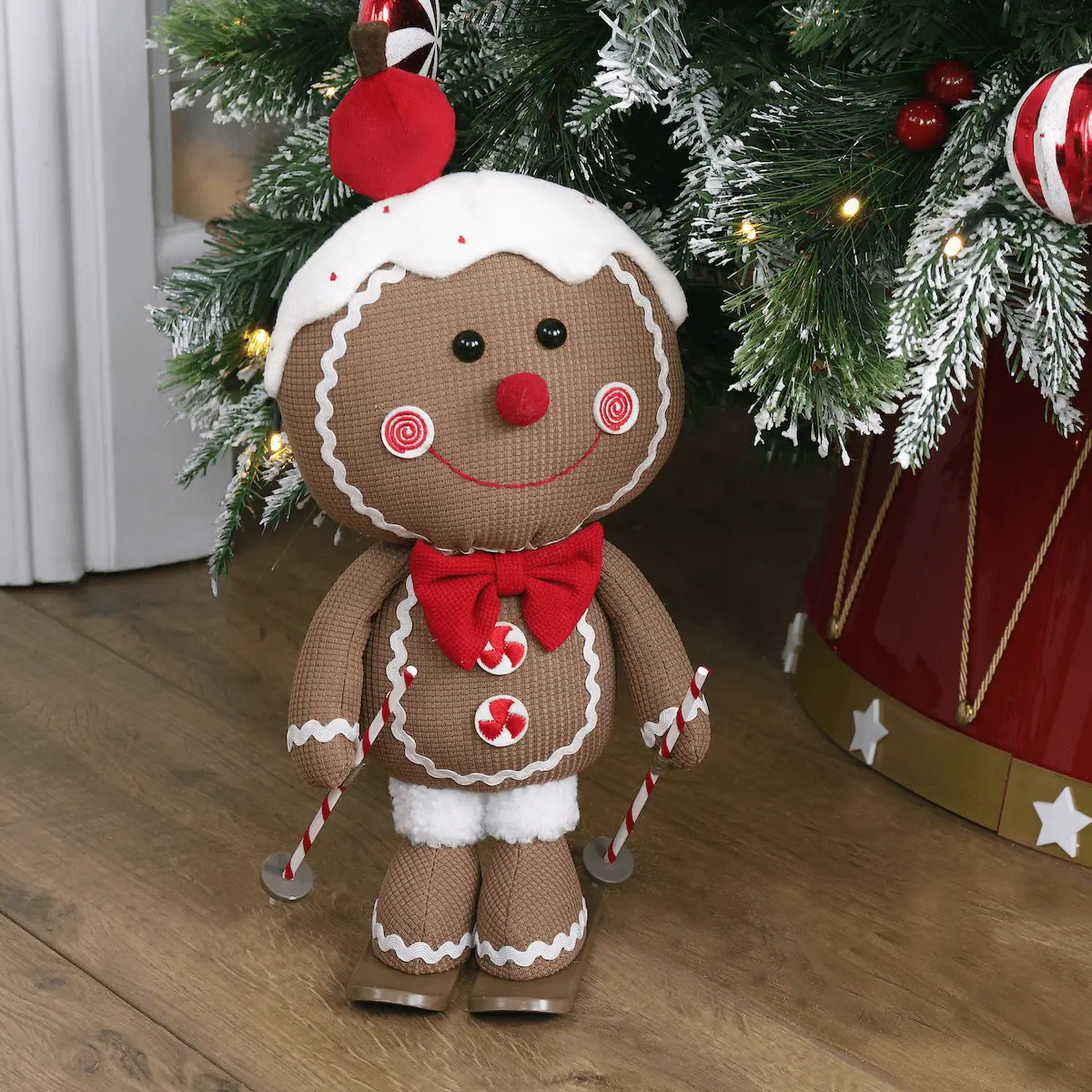 Mr Crimbo Skiing Gingerbread Man Christmas Fabric Figure 38Cm 1