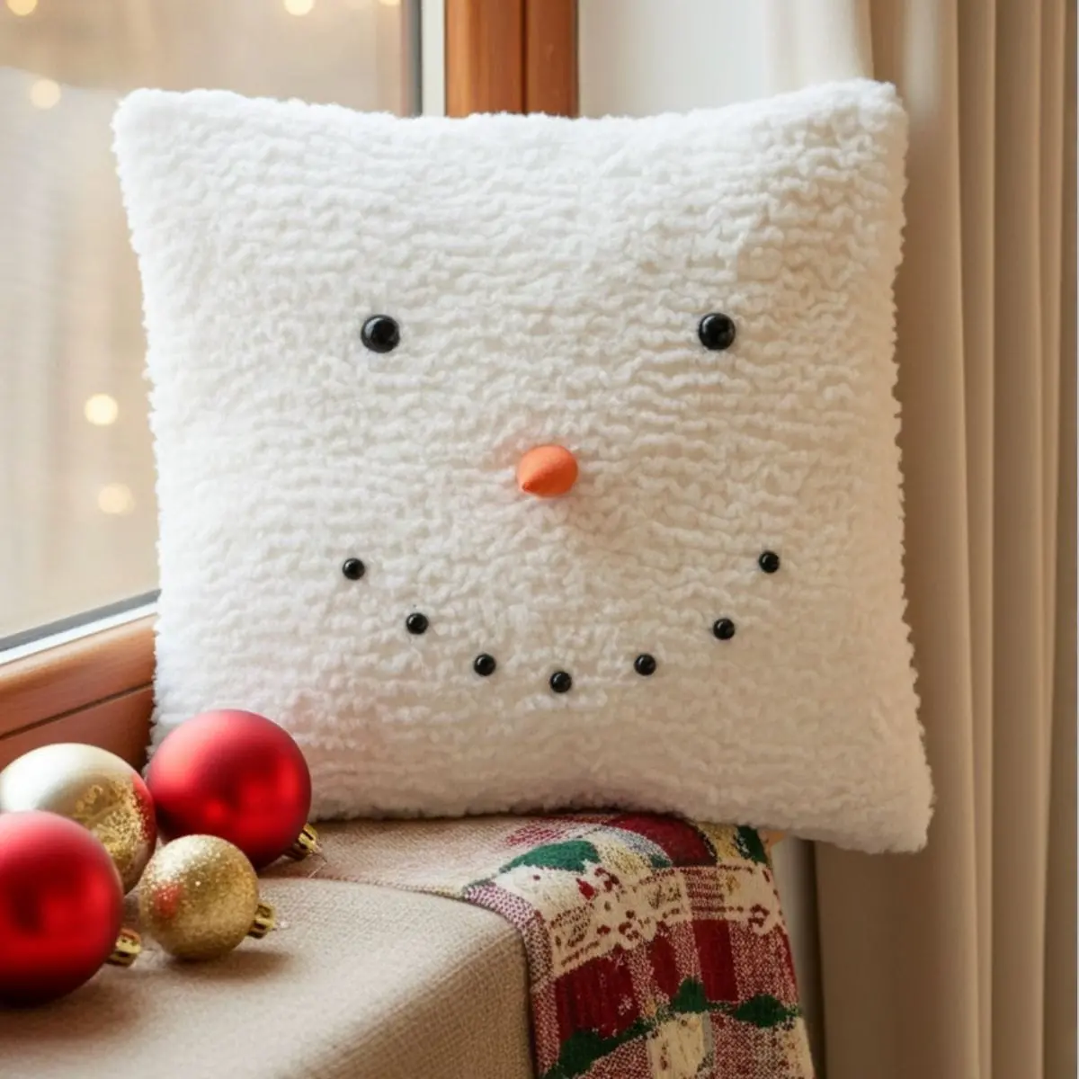 Mr Crimbo Snowman Christmas Cushion Cover Sherpa Fleece 42Cm 1