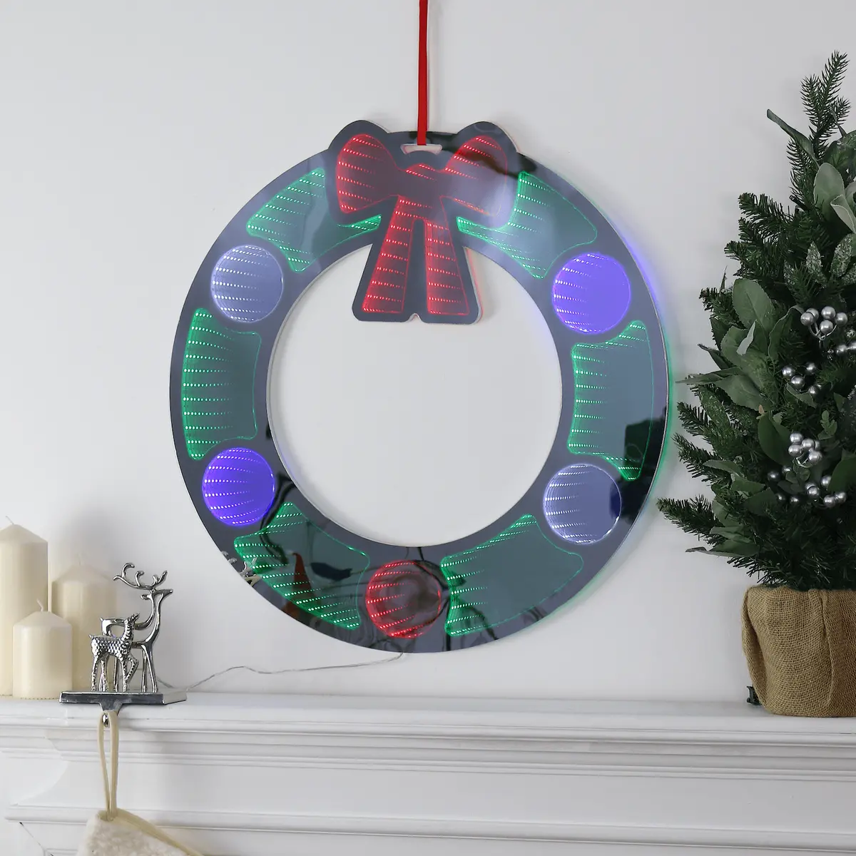 Christmas Wreath Double Sided Led Infinity Mirror Light 60Cm 1